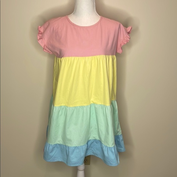 Simply Southern Colorblock Pastel Babydoll Dress with Ruffle Sleeves. Small. EUC - Picture 1 of 10